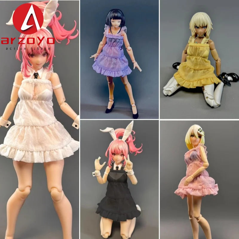 1/12 Scale Female Solider Lace Shoulder Strap Cake Skirt Dress Clothes Model Fit 6'' Ob11 Azone Figma Romankey Action Figure