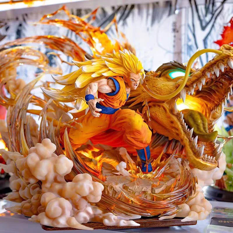 65cm Dragon Ball figures Goku Dragon Fist Super Saiyan3 Anime Figure PVC figurine Statue Collection can light