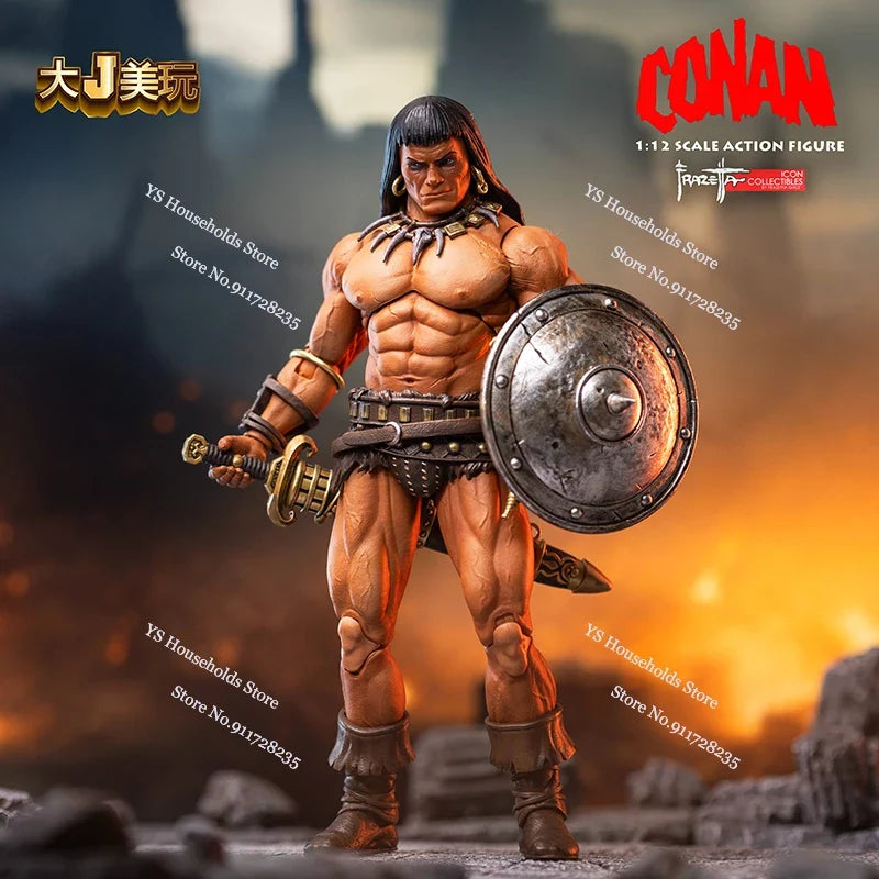 Frazettagirl 1/12 Collectible Destroyer Conan Warrior Action Figure Different Helmet Sword Model Design 6" Full Set Male Soldier