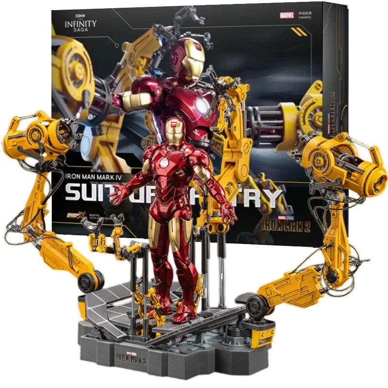 Original ZD Toys Iron Man WITH SUIT-UP GANTRY LED Circular armor dismantling platform MK6 Anime Tony Stark Model Action Figure