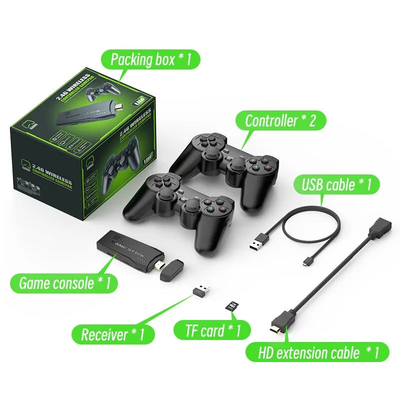 M8 Classic Game Stick Lite - 4K HDMI Plug & Play w/ 64GB Storage & Twin Wireless Controllers for Retro Gaming