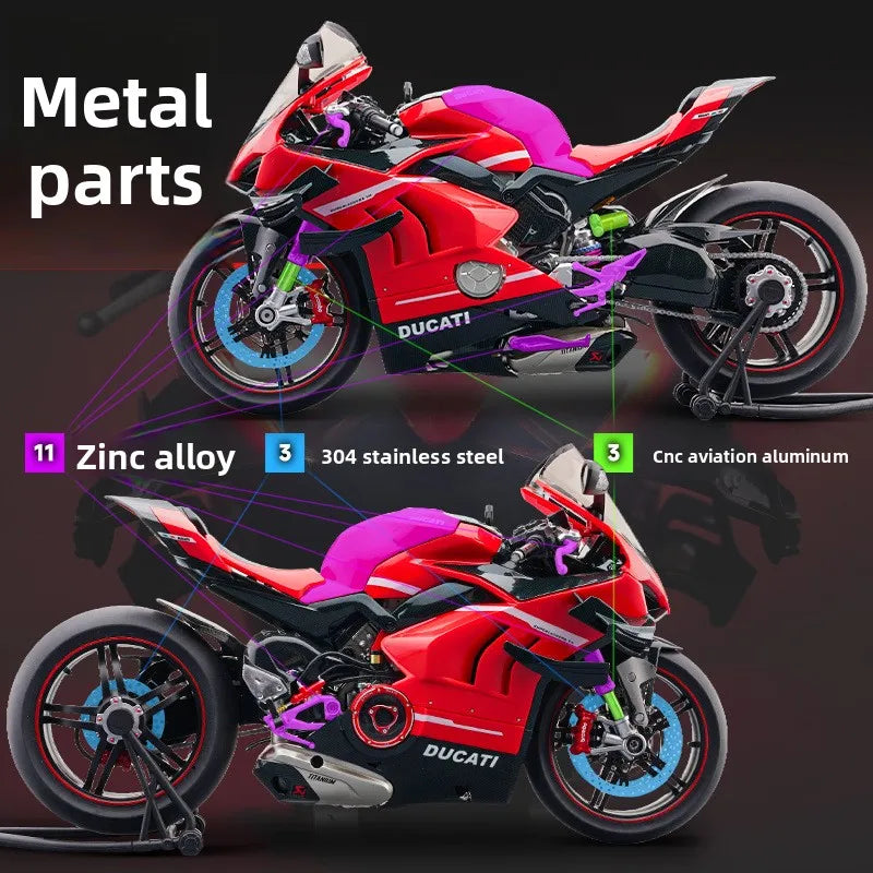 1:6 for Ducati V4 Alloy Motorcycle Model with Spray Function Boyfriend Gift, Home Decoration Collection, Toy Car, Christmas Gift