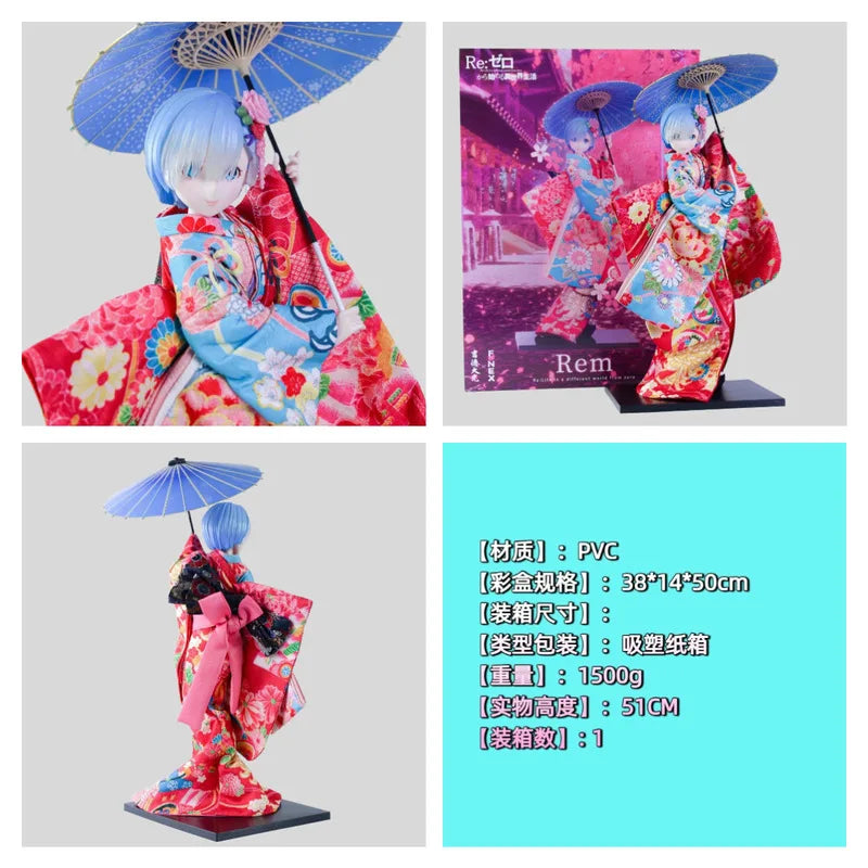 Rem Figurines Starting from Scratch Beautiful Girl Floral Kimono Handmade Collectible Action Figure Toy for Hobbyists