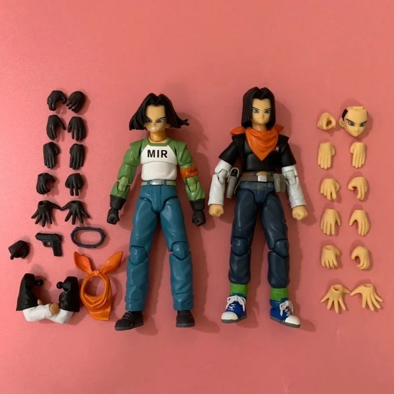 2pcs/Set Dragon Ball Super Poseable Dolls Shf Android 18 And 17 Twin Pack Model Bulk Cargo Ko Model No Box Collectibles Toys