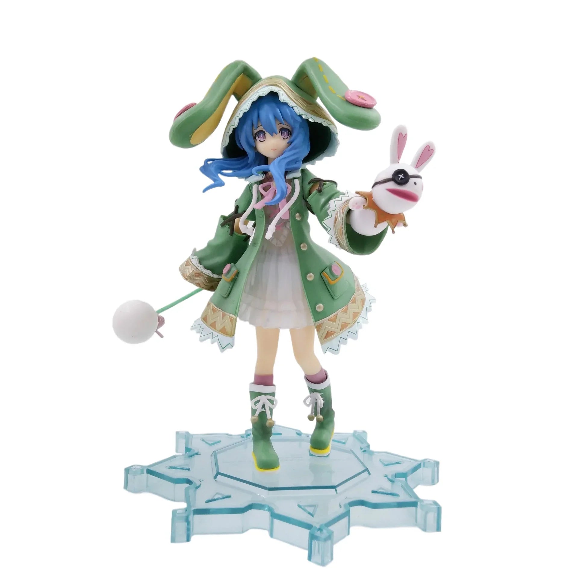 18cm Date A Live - PLUM Yoshino "Hermit" Ver. Standing Figure with Rabbit-Eared Green Hood, Anime Collectible Model