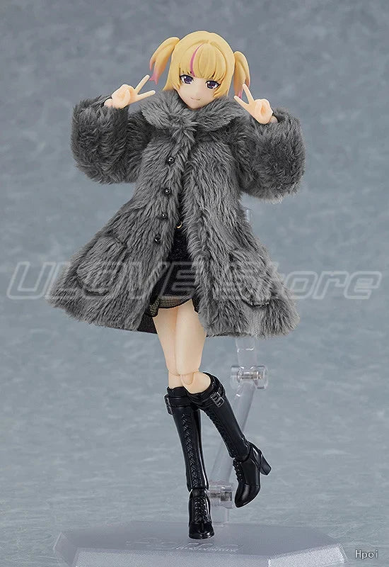 Original Max Factory Figma#581a Figma#581b Black Tight Dress Fur Coat / Black Tight Dress Action Figures Model