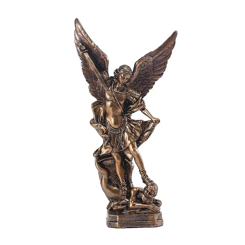 Bronze Saint Michael's Angel Statue,Classical Guarding Justice,Home Blessing Decoration,Guardian of Eden Resin Crafts Gift