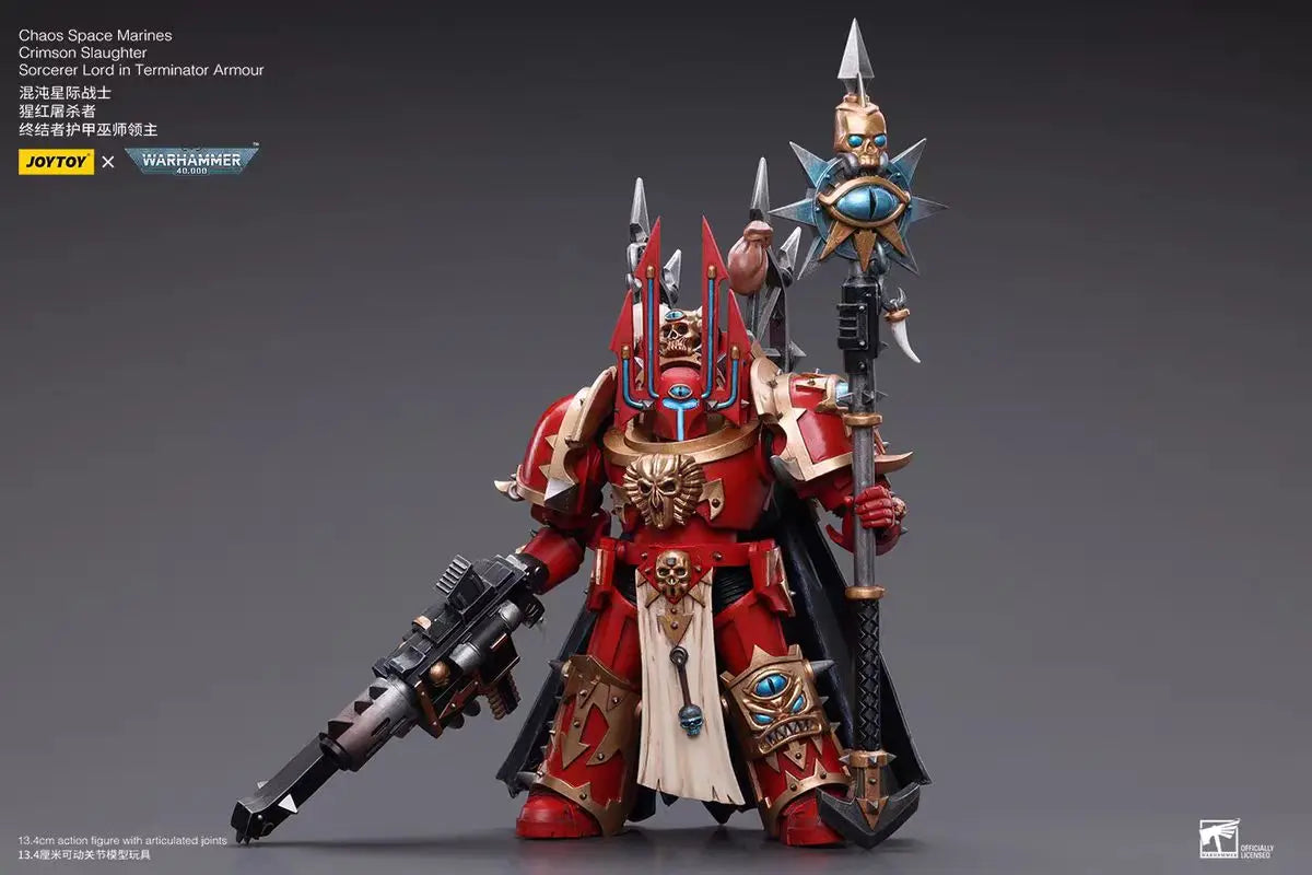 【In Stock】JOYTOY Warhammer 40K Chaos Space Marines Crimson Slaughter Sorcerer Lord in Terminator Armour 1/18 Anime Figure Toy