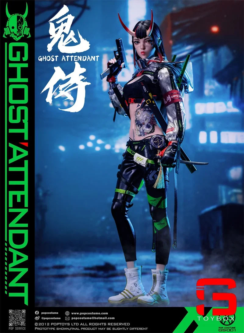 POP COSTUME GS-001 1/6 Ghost Attendant Action Figure 12'' Female Soldier Figurine Model with Movable Eyes Toy