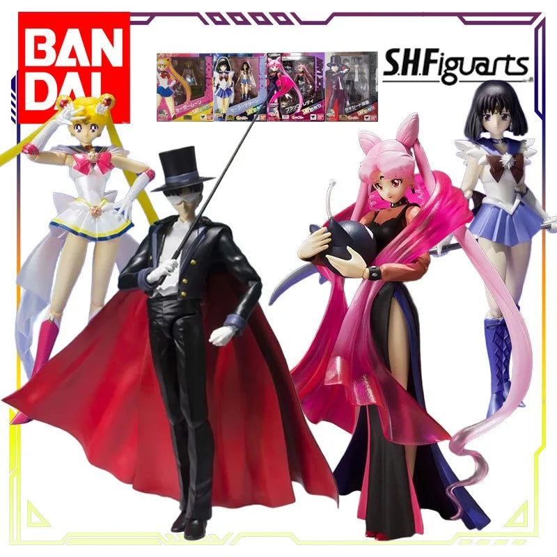 BANDAI Original S.H.Figuarts Beautiful Girl Warrior Crystal Series Tuxedo Mask\Black Lady Action Figure Model Toys Gifts Fo Boys
