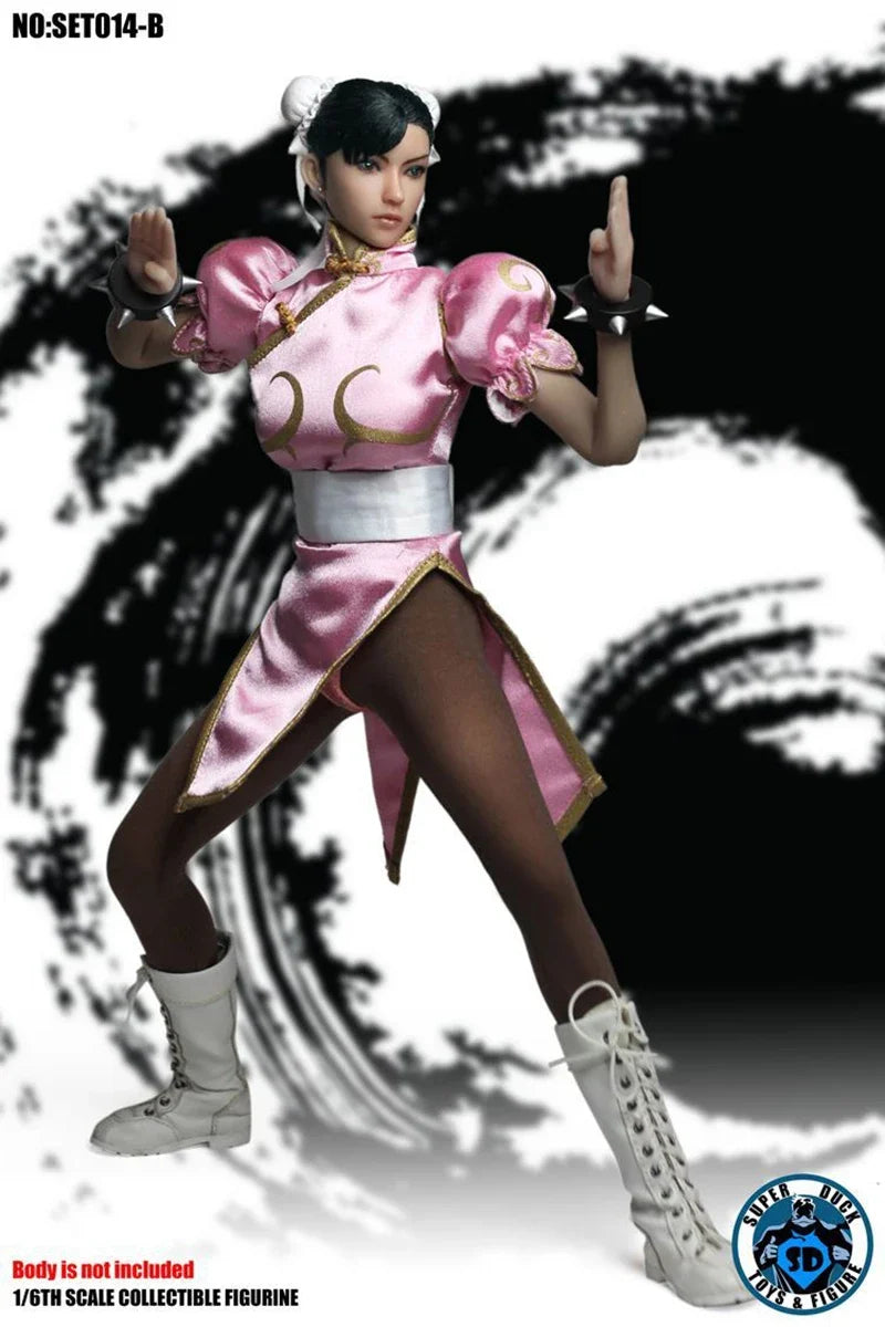 SUPER DUCK SET014 1/6 Fighting Goddess Chunli Head Carving Combat Costume Set Model Fit 12'' Action Figure Body In Stock