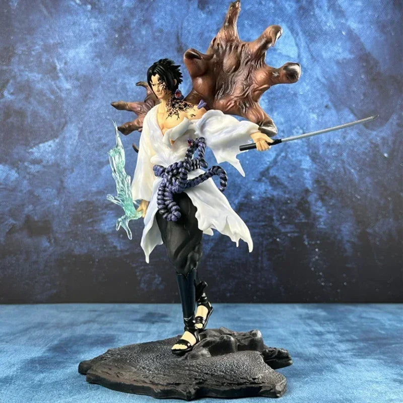 Naruto GK Tiemu 31cm Uchiha Sasuke Figure Mantra Seal Sharingan Fighting Scene Figurine Anime Model Ornaments