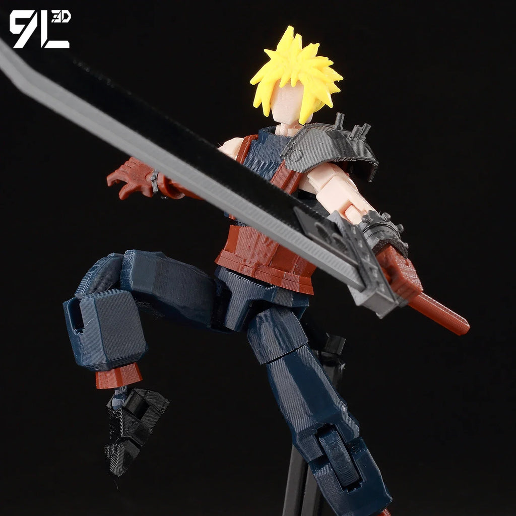 9L3D Cloud FFVII Figure Buster Sword Multi-Joint Articulated Lucky Dummy 13 Anime Action Model Posing Display Children Games toy