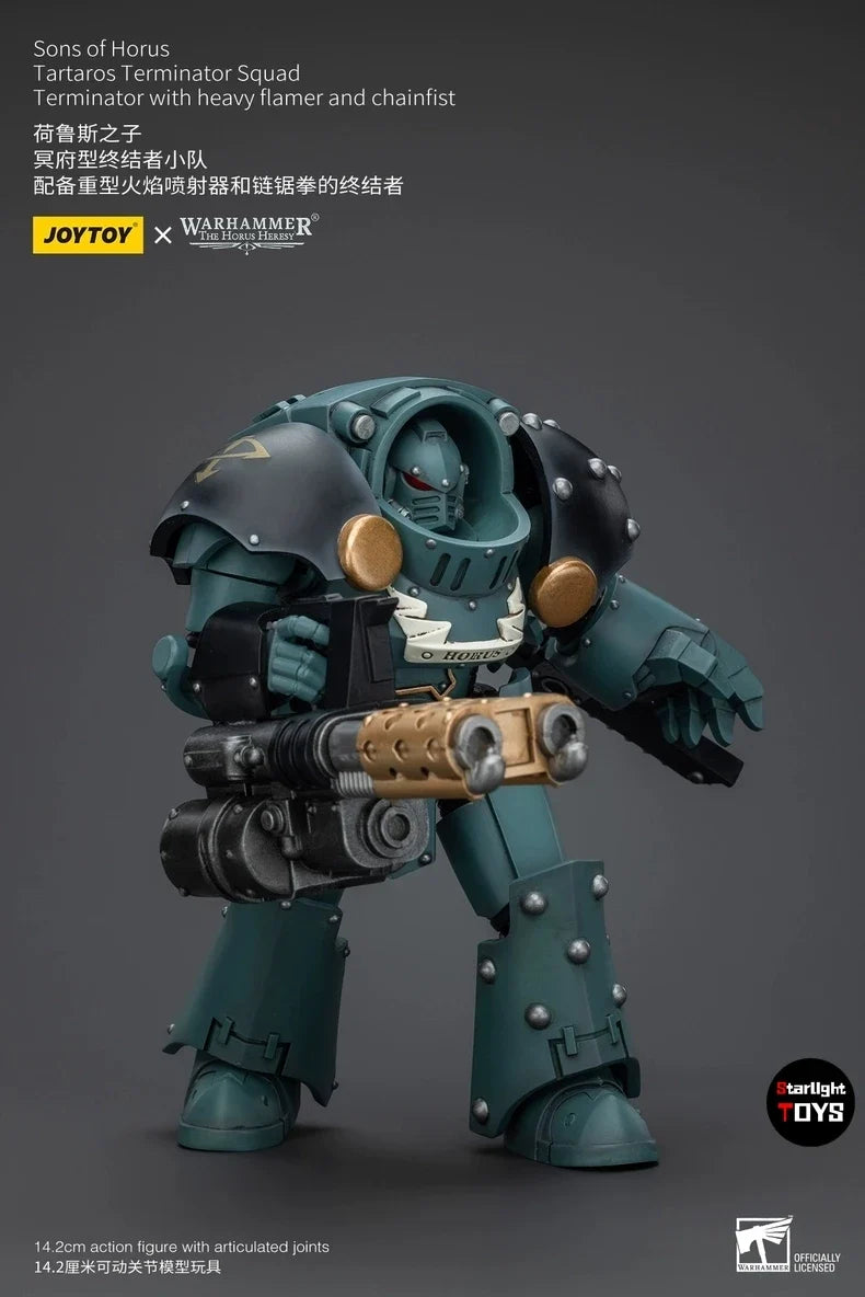 JOYTOY 1/18 Action Figure Warhammer 40K Sons of Horus Tartaros Terminator Squad Heavyflamer and Chainfist Toys Model Gift