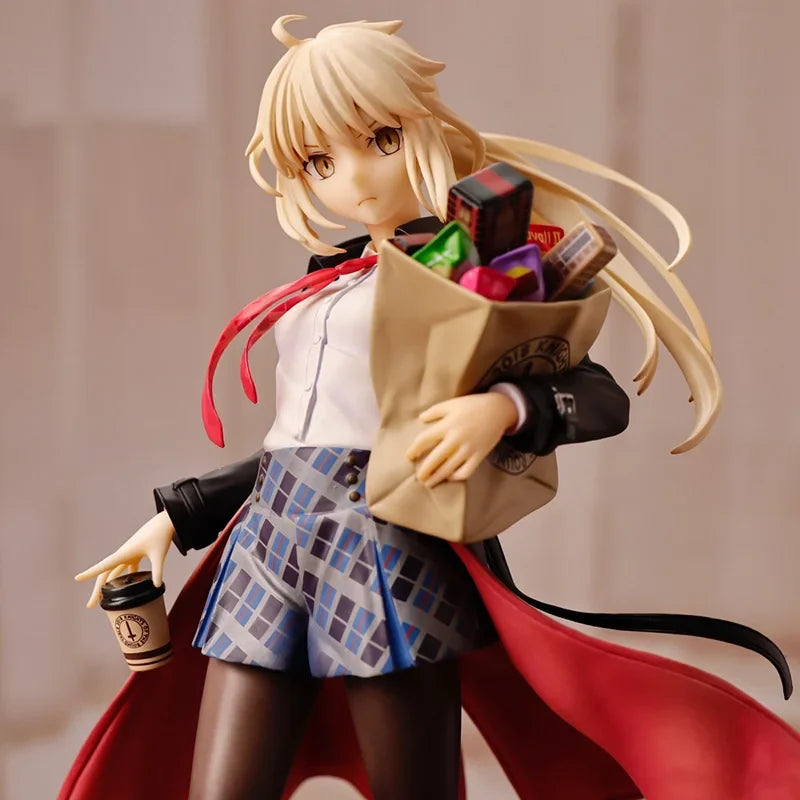 Fate Series Artoria Heroic Travel Outfit Figure Toy Crown Designated King Arthur Miniature Doll Dumb Swordsman Table Ornament