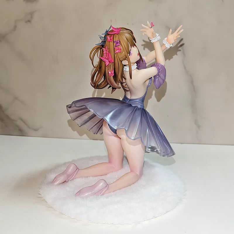 【New】Anime Girl Ballerina Gk Figure Purple Gradient Ball Gown Pink Flower Hair Decor Decor Ornament Gift Collectible Figurine