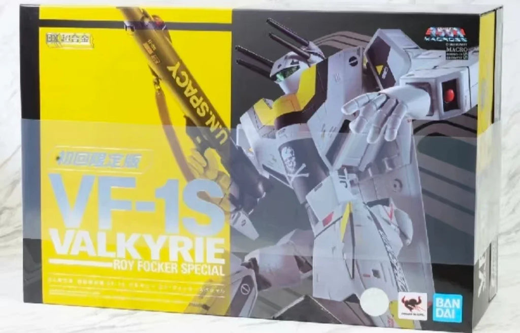 【Original】BANDAI DX Chogokin Macross VF-1S Valkyrie (Roy Focker Special) Mecha-Complete 1/48 Action Figure Model Toy