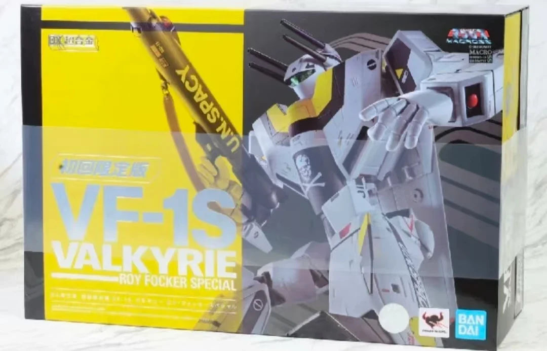 【Original】BANDAI DX Chogokin Macross VF-1S Valkyrie (Roy Focker Special) Mecha-Complete 1/48 Action Figure Model Toy