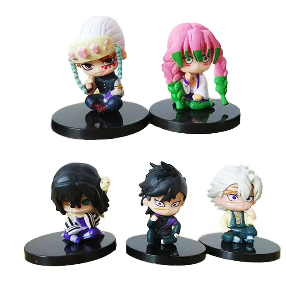 15 PCS/Set Q Version Demon Slayer Sitting Ghost Doll Tanjiro Nidouzi Inosuke Zenizu Figure Action Figure Movie Model Toys Doll