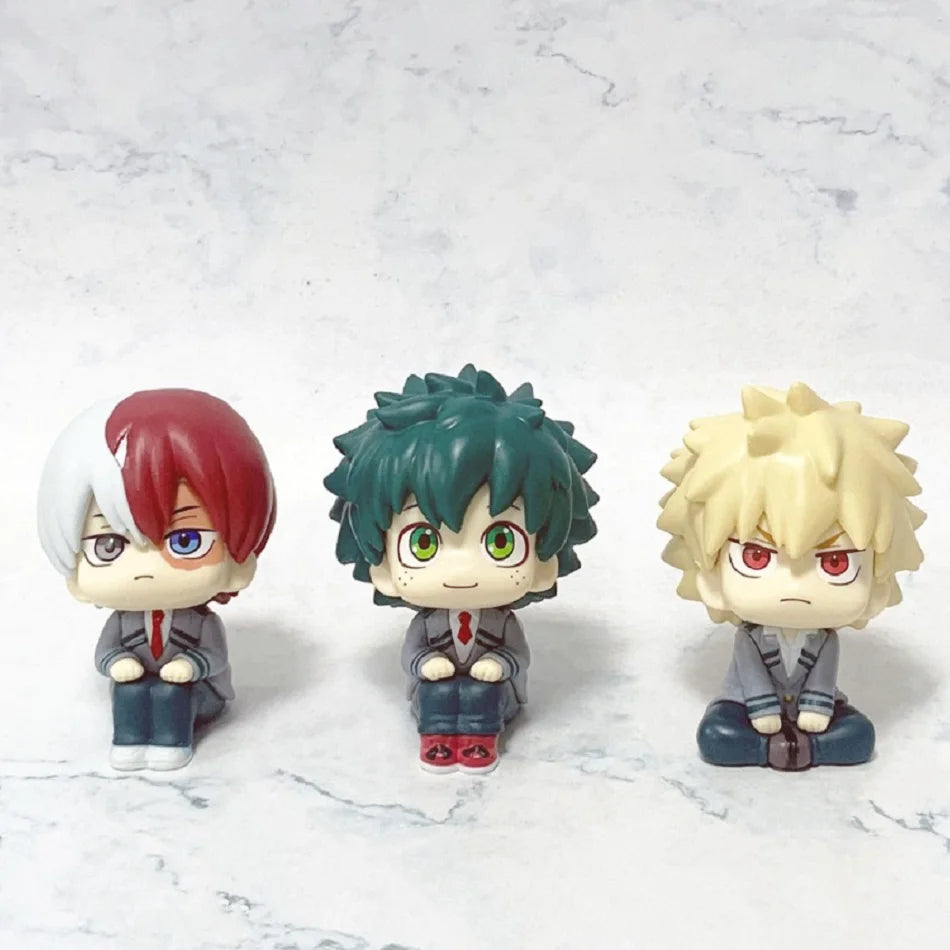 Q Version My Hero Academia Midoriya Izuku Katsuki Mini Figure Anime Periphery Kawaii Sitting Toy Desktop Car Ornament Model Gift