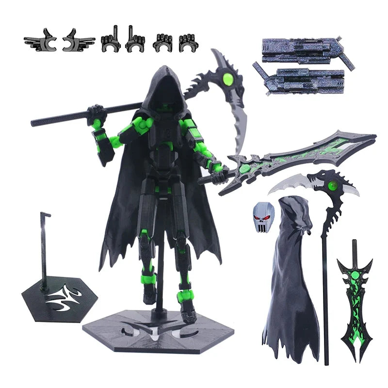T13 Action Figure Set Dummy 13 Death Skeleton Movable Robot,Death Action Figure With Cape Lucky 13 Collectible Action Figure Art