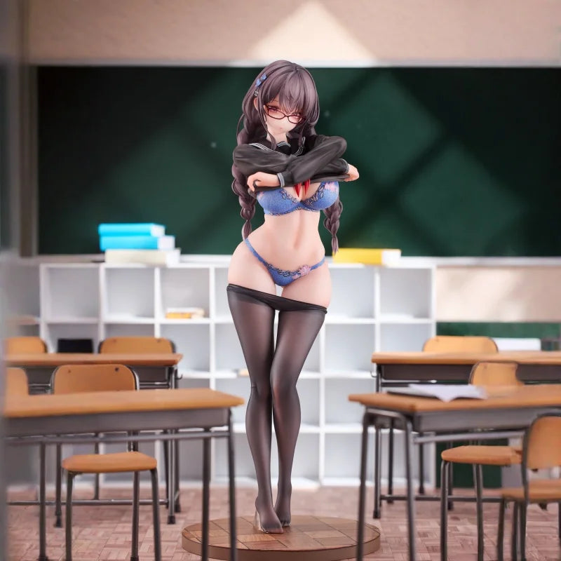 Pre-Sale 28cm Dylan Uya The Glasses Girl Who Doesn't Want To Take PE Class Version Anime Figure Black Silk Model Trendy Toy Gift
