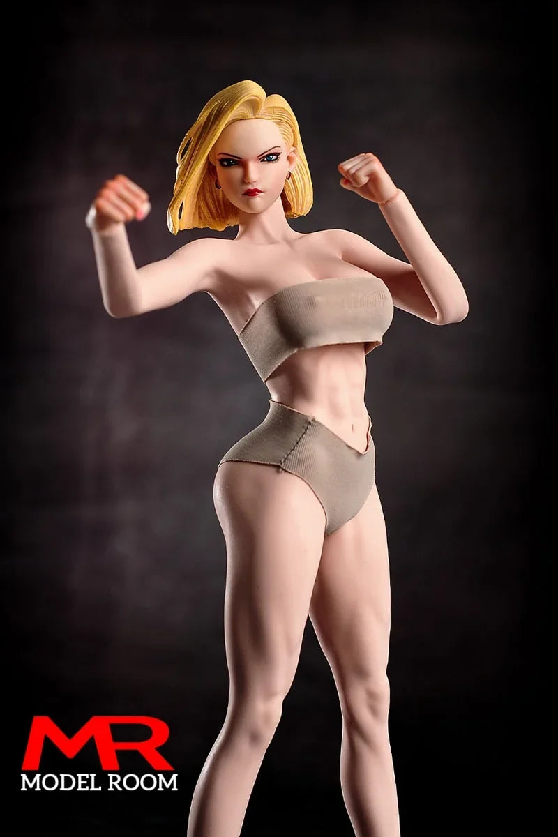 1/6 Scale Fighting Girl Muscle Seamless Body Model 12'' Female Soldier Big Breast Action Figure Doll with Physiological Detail