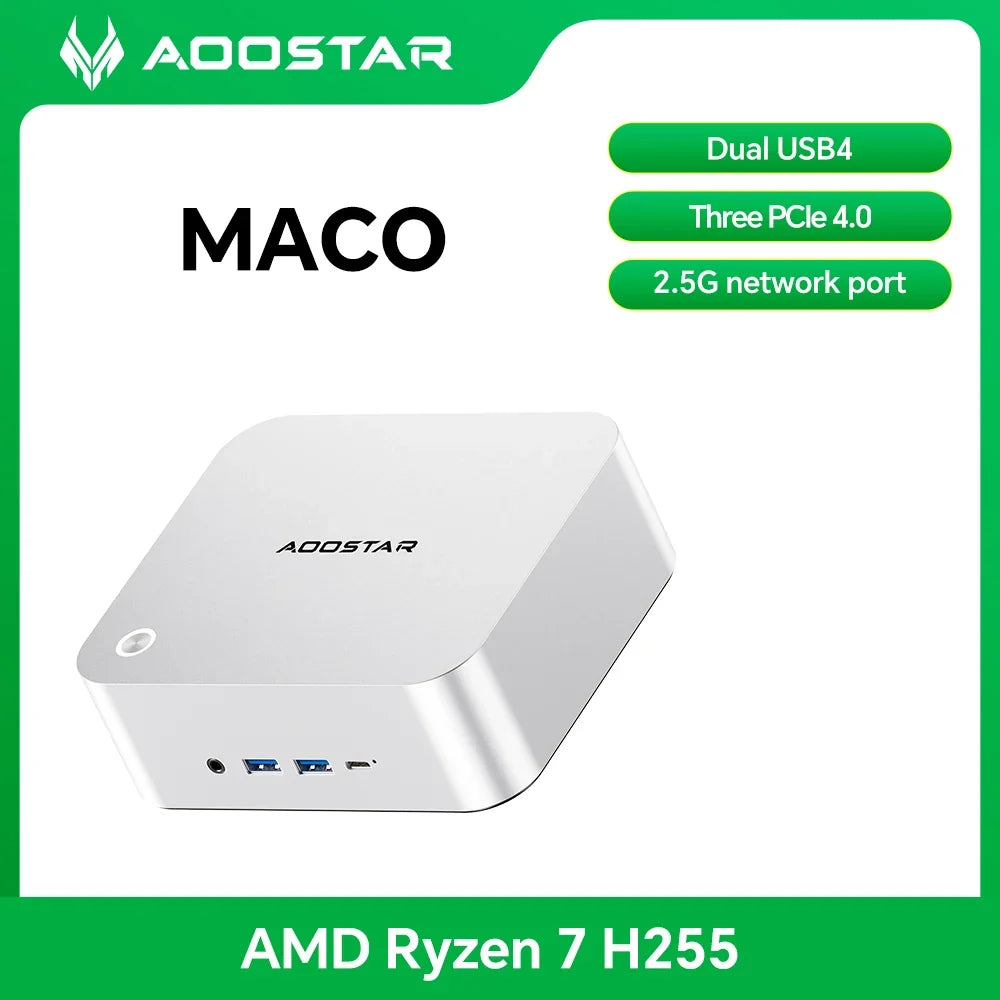 Aoostar AMD Ryzen 7 H255 Mini PC  Desktop – DDR5‑5600 Dual Channel, OCULINK USB4 x2, PCIe4.0 NVMe SSD, Wi‑Fi 6 & BT5.2,