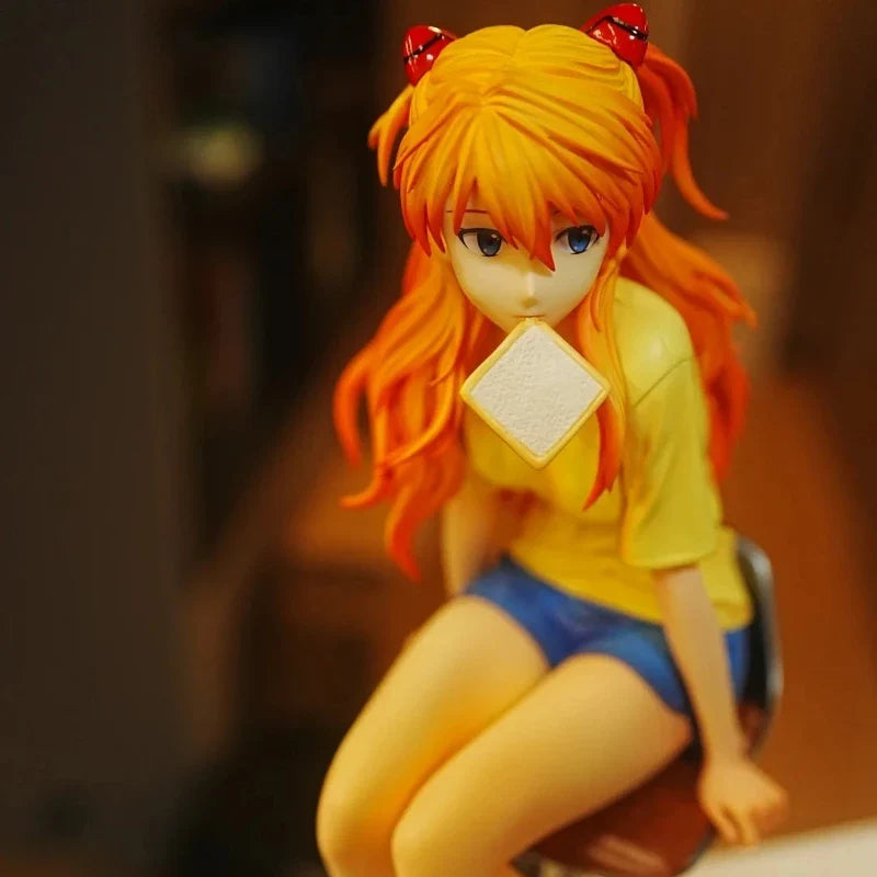 EVA 1/6 Asuka Bread Version 24cm Action Figures PVC Seated Statue Bishoujo Model Anime Toy Computer Case Decor Collectible Gift