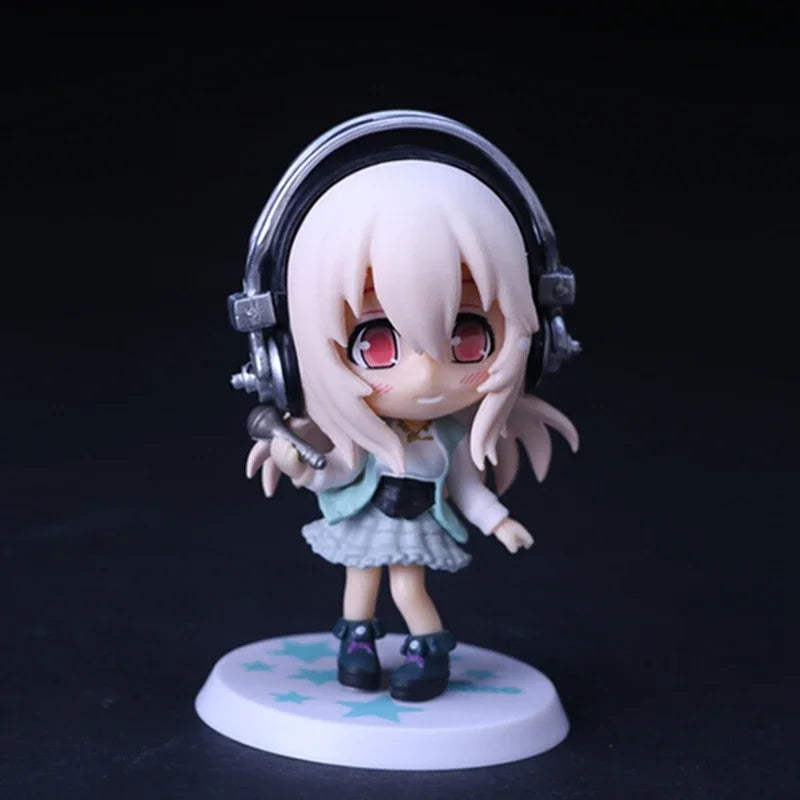 10CM Anime Figure Super Sonico Working Swimsuit Suit Chassis Q Version Model Dolls Toy Gift Collect Boxed Ornament PVC Material
