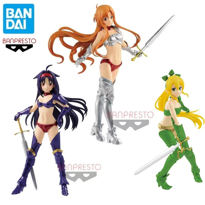 Bandai Original Banpresto Sword Art Online Anime Figure Bikini Yuuki Leafa Asuna Collectible Model Ornaments birthday present