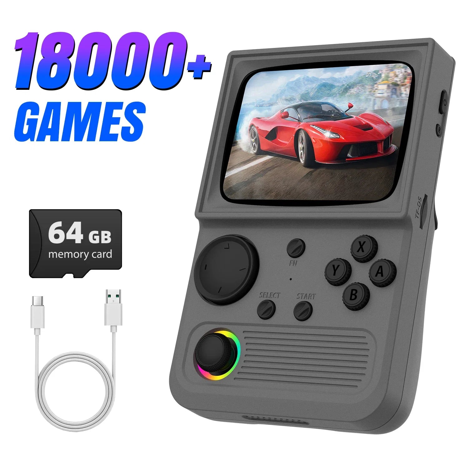 R36T Retro Handheld Game Console EmuELEC System 3.5 Inch IPS Screen Portable Pocket Video Player RK3326 Chip 64/128G 18000+Games