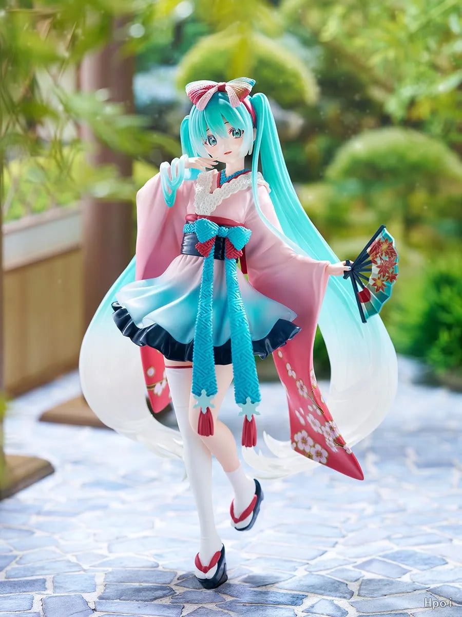 BANDAI 23CM Anime Vocaloid Hatsune Miku Figure Tenitol Neo Tokyo Series Kimono Dress up Model Toy Doll Collection Aciton Figure