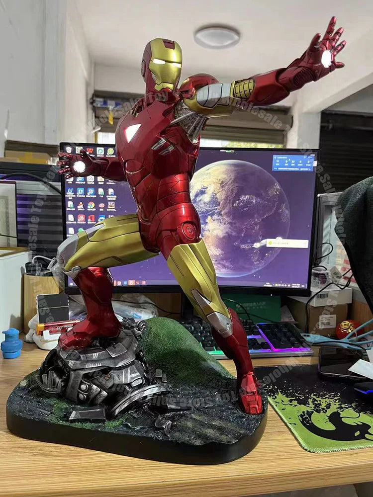 In Stock 50cm Avengers Iron Man Mk6 Anime Figures Large Figurine Luminous Figures Gk PVC Model Ornaments Gift Customized