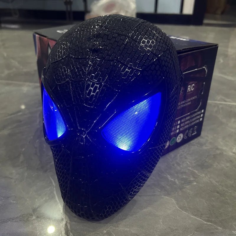 Anime Spiderman Headgear Black Spider-man Mask Toys For Children Gift 1:1 Cosplay Anime Figures Electronic Mask Toy Ring Control