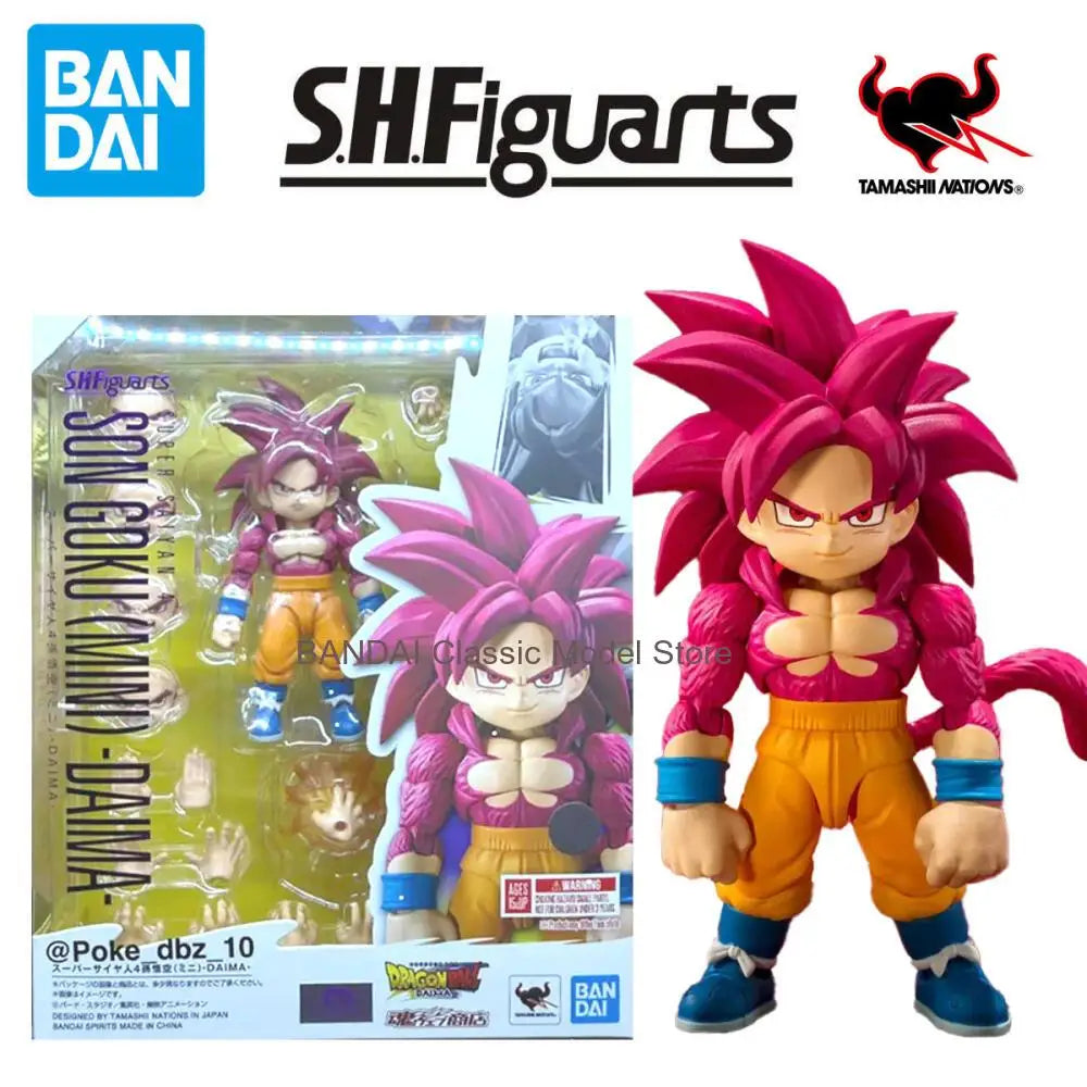 In Stock BANDAI Original Box S.H.Figuarts DRAGON BALL SON GOKU MINI SSJ4 SHF Action Figure Model Gift for Kid Foam Box Packaging