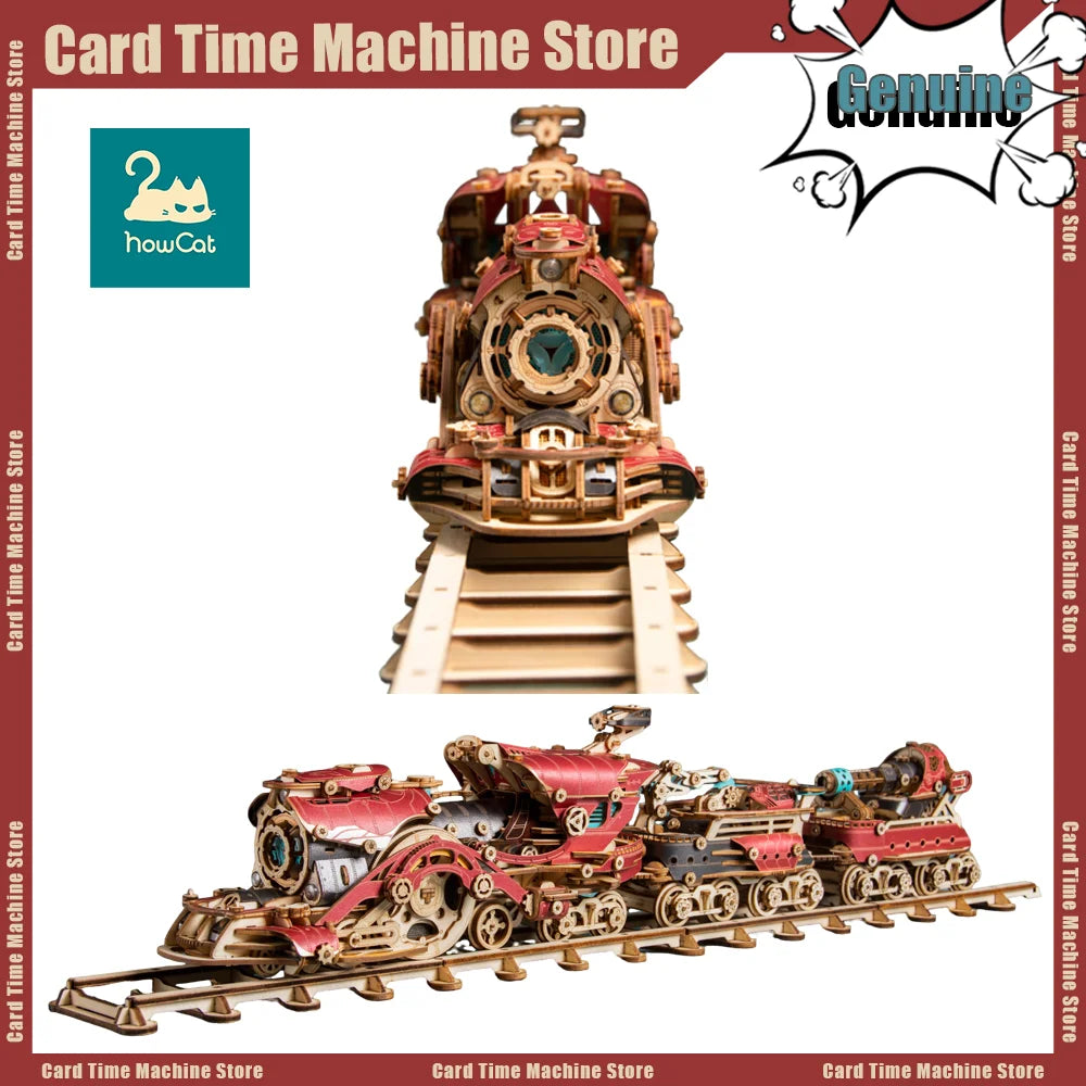 Wie Katze Fantasy Steampunk Zug Bausteine Diorama Modellbausatz DIY 3D Holzpuzzle Holz Geburtstag Geschenk Puppenhaus Dekoration