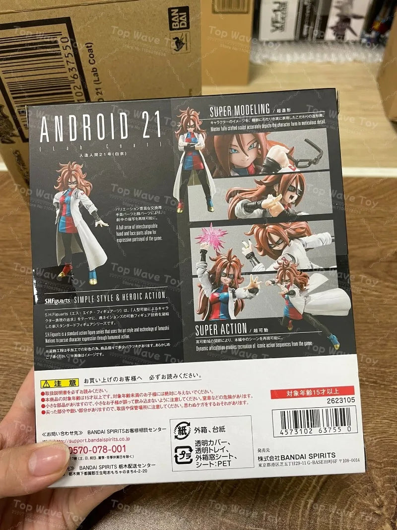 New Stock Bandai Genuine Figure Dragon Ball SHF Super Hero Android No.21 Lab Coat Anime Action Figure Toys Model Collection Gift