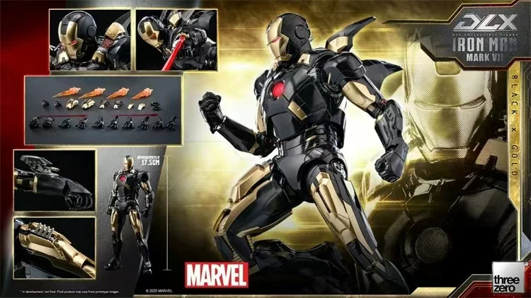 Original Threezero Marvel DLX Iron Man Mark 7 Schwarz Gold Anime Figur Spielzeug Sammlung Modell