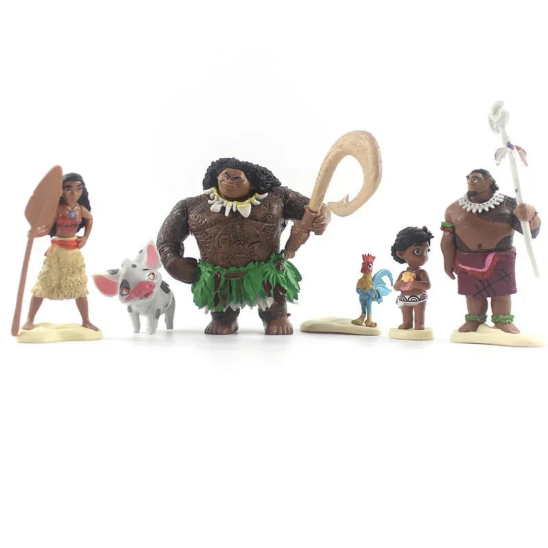Disney Moana Action Figure 6pcs/set Anime Figure Demigod Maui Moana Waialiki Heihei Model Dolls Kids Toys Cake Decoration Gifts