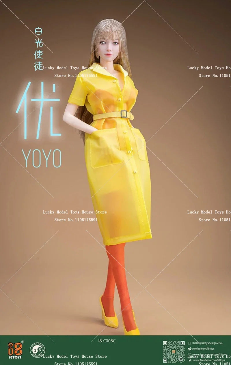 I8TOYS 1/6 Female Figure Beauty Head Sculpt Union Suit Transpaerent Raincoat Heels I8-C008 Clothes Set Accessory For 12" Body