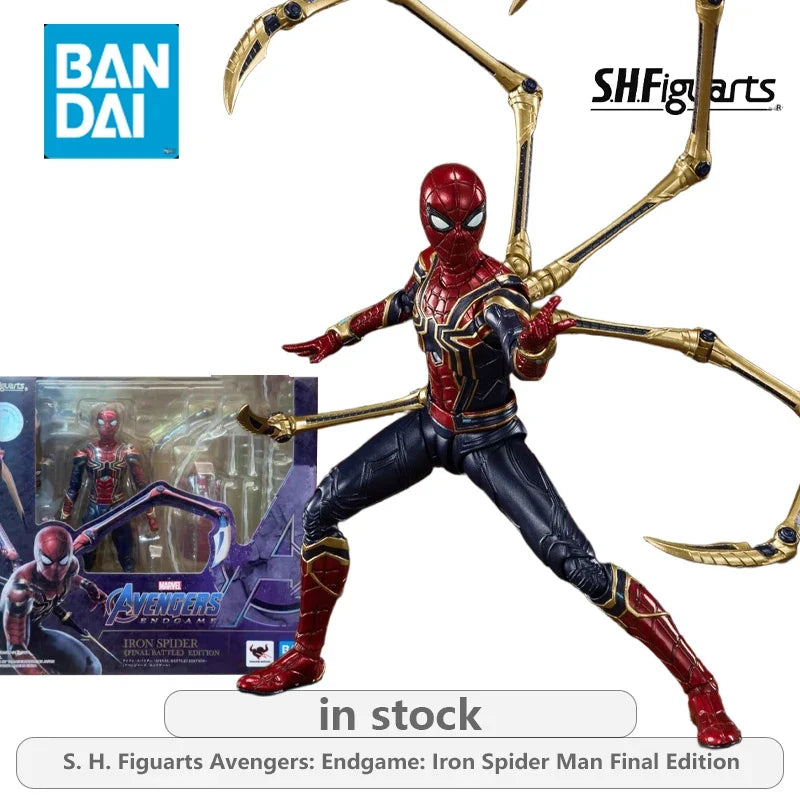 Authentic Bandai Original SHF Handsome Mobile Doll Iron Spider Man Armor 85 Anime Action Figure Model Toys Model Gifts for Boys