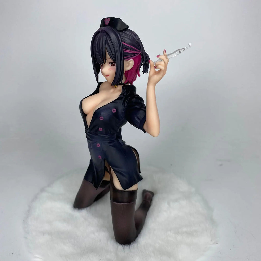 High quality White Snow Love Nurse Anime Model Short Haired Kneeling Pretty Girl Handmade, Surrounding Statues, Ornament Gifts