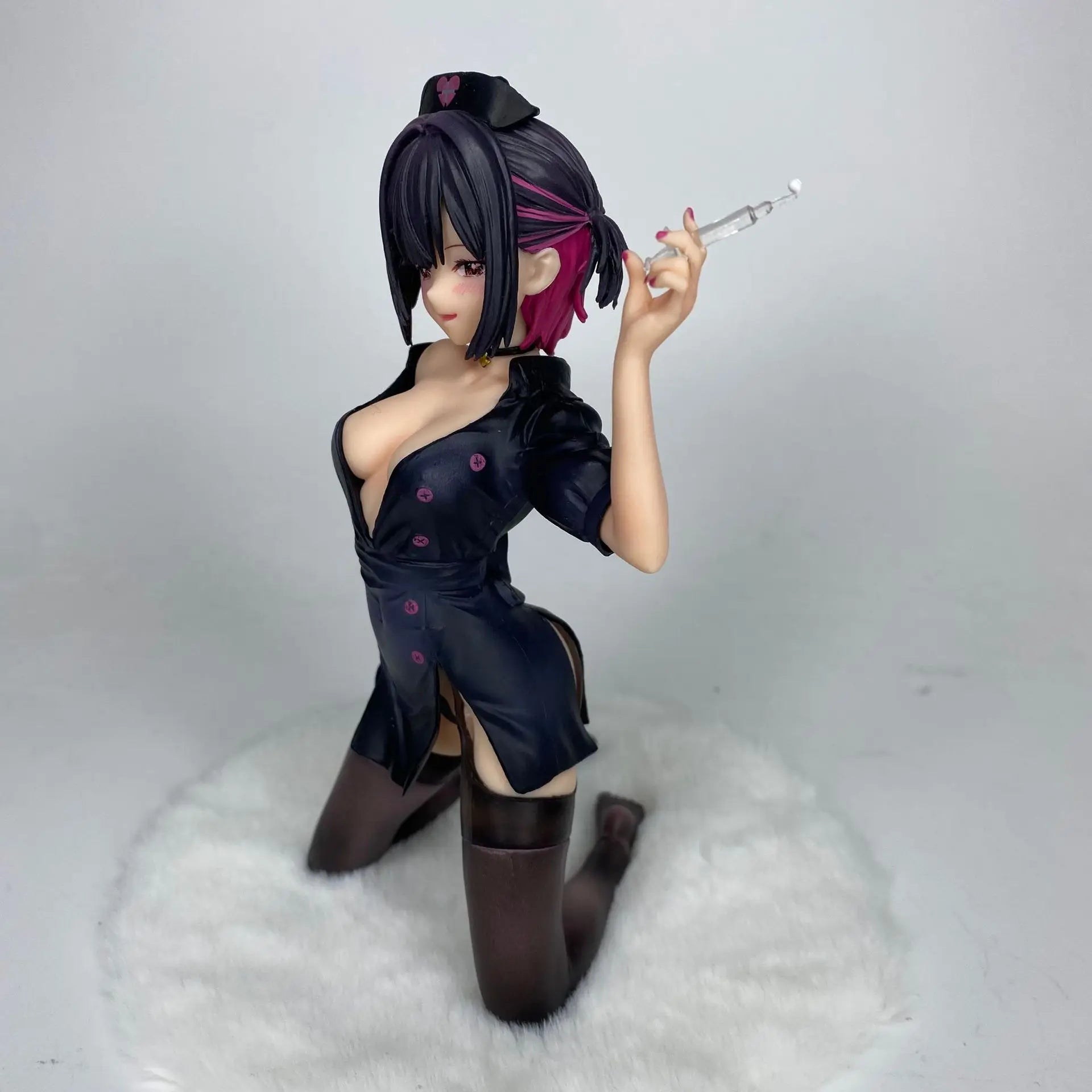 High quality White Snow Love Nurse Anime Model Short Haired Kneeling Pretty Girl Handmade, Surrounding Statues, Ornament Gifts