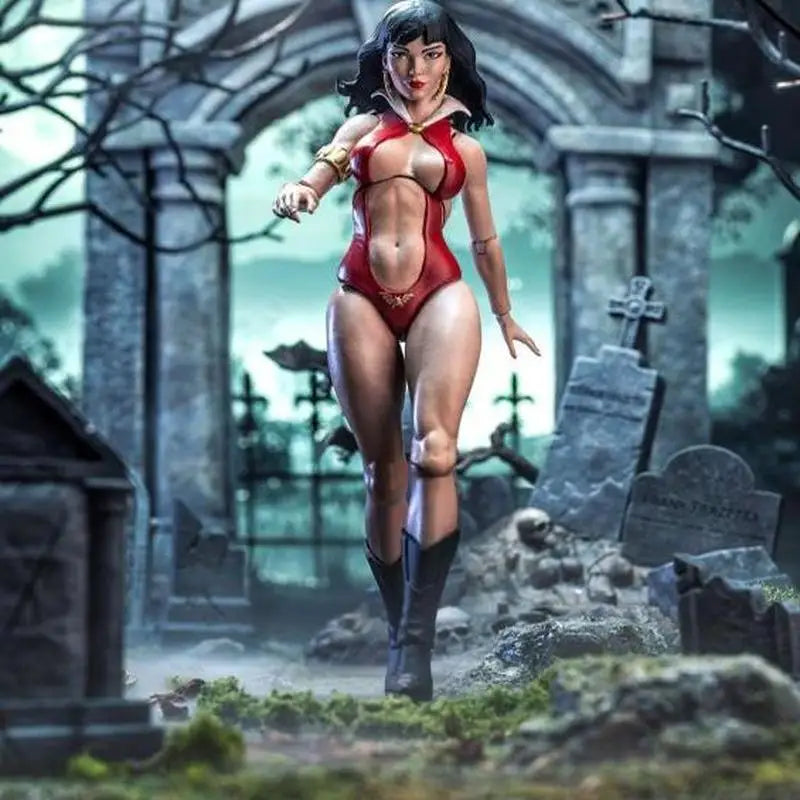 Frazetta Girls Studio Vampire Queen Vampirella 16cm Movable Action Figure Skull Head Sculpt Replaceable Face Hair Model Toys