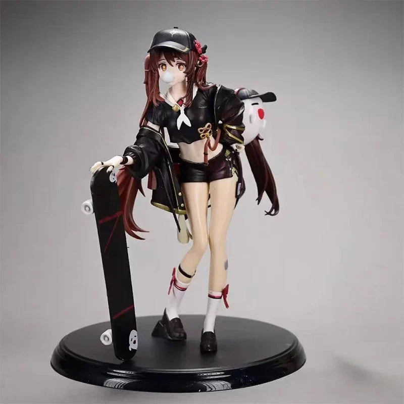 Genshin Impact Anime Figure Hu Tao Figures Skateboarding Modern Beautiful Girl Action Figure PVC Kawaii Statue Doll Child Gift
