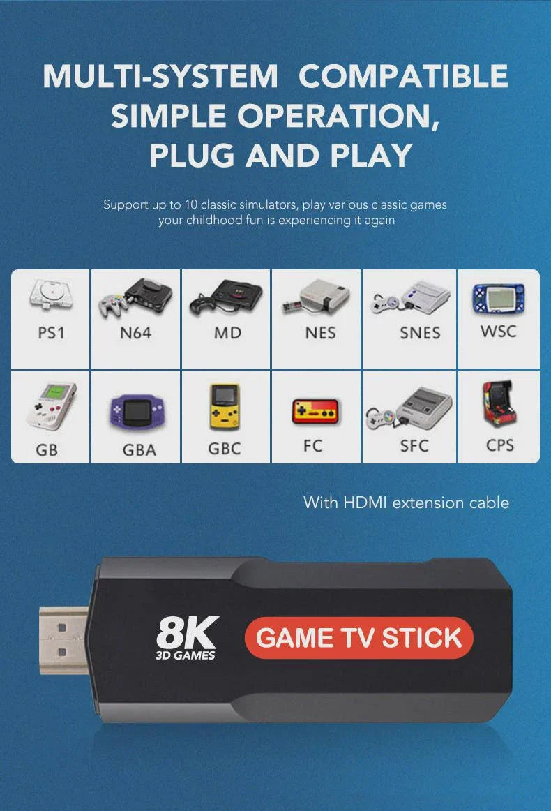 X2 Game Stick Classic 4K Retro Game 5G WiFi Video Game Console Wireless Handheld Gamepads Dual System(Game and TV System)