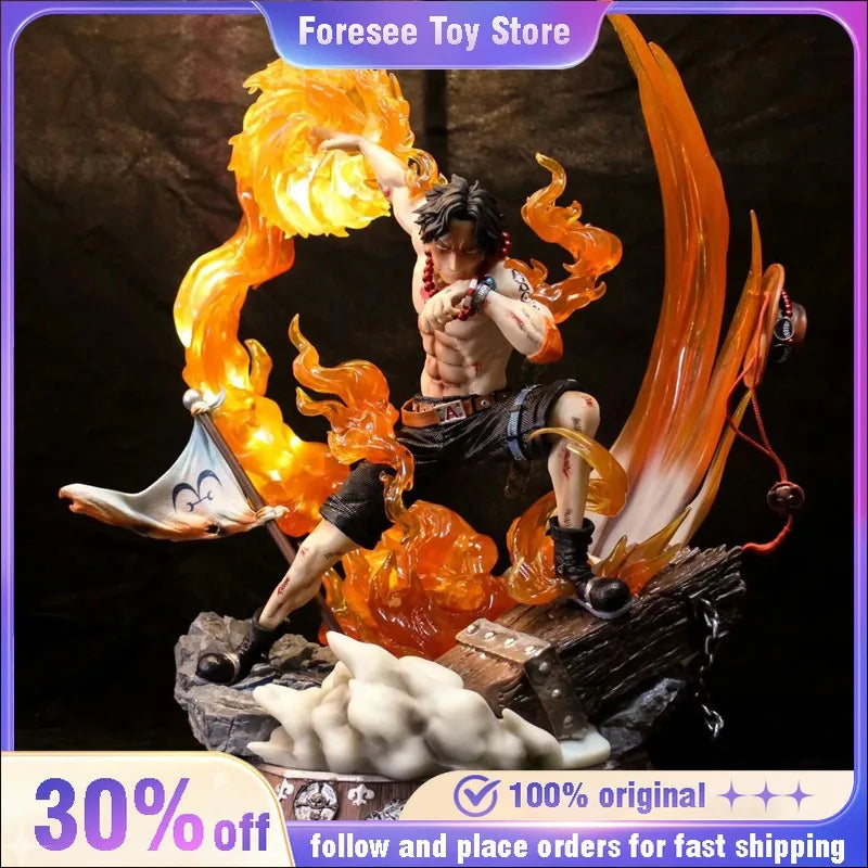 42cm Portgas D Ace Entei Figure Flame Emperor MAX Version with LED Effects Burning Island Scene Statue for Collectors Gift