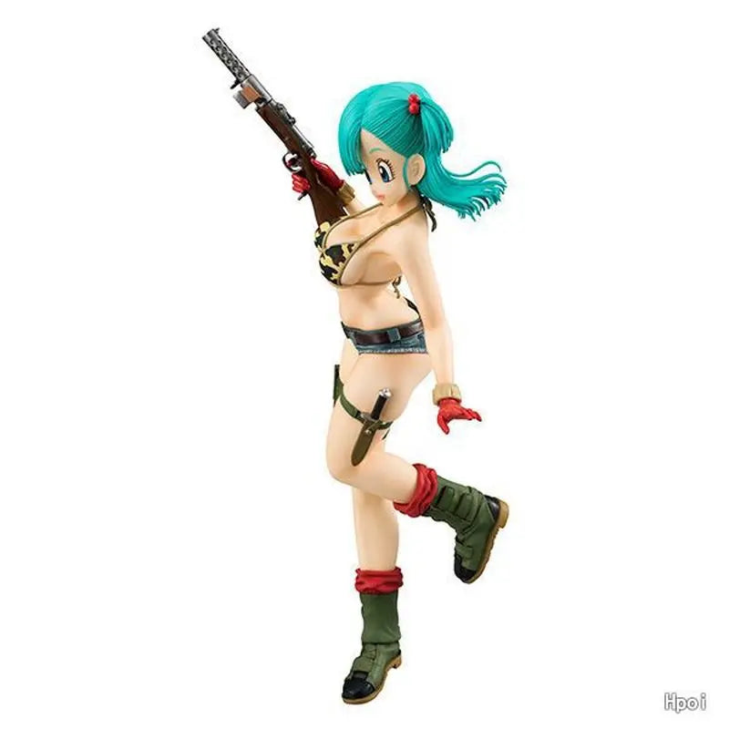 Dragon Ball Girls Bulma Figure: Military Uniform & Bikini Version, Anime Collectible Doll, Boxed Model Gift for Boys and Fans