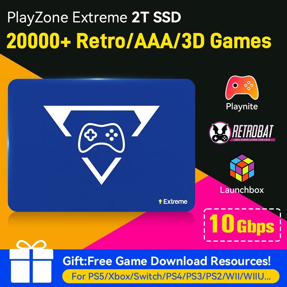 2TB Gaming Emulation Hard Drive With 20000 Retro/PC Games Launchbox Retrobat Playnite Gaming HDD For PS4/PS3/Switch/WIIU/N64/PS5